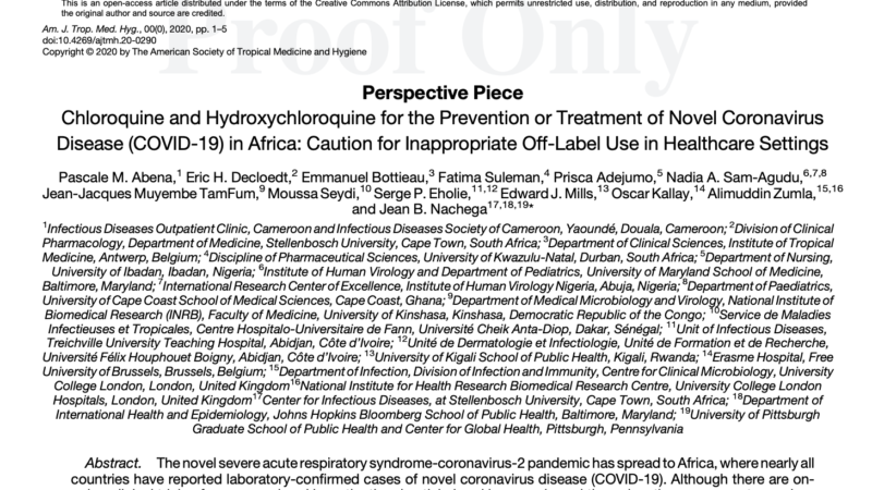 Le Dr Oscar Kallay coauteur d'un article sur Chloroquine et COVID-19 publié dans American Journal of Tropical Disease